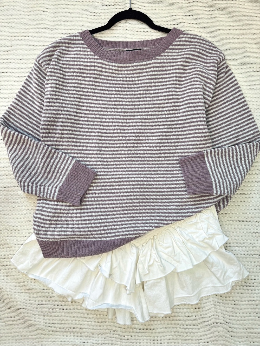 Jones New York Sweater Women Medium Lavender Striped‎ Knit Casual Preppy Pastel